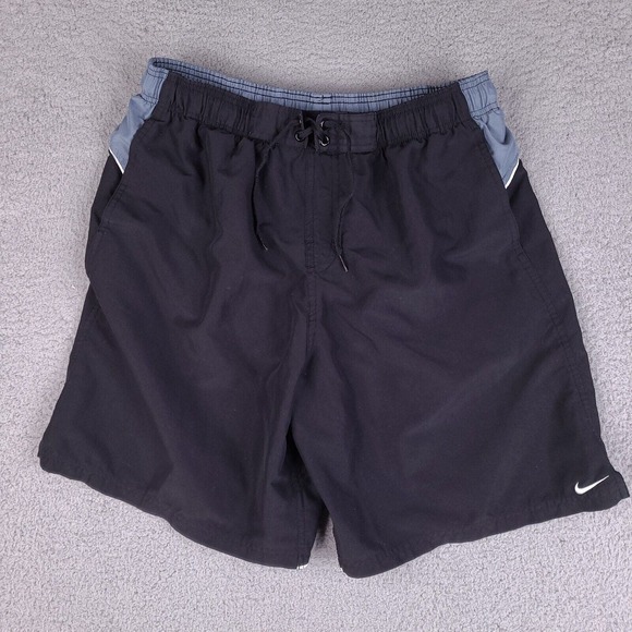 Nike Swim Trunks Mens Large Black Board Shorts‎ Drawstring Surfing Swimwear - Picture 1 of 13